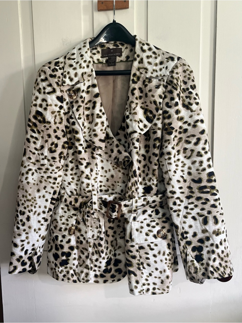 Fenn Wright Manson Leopard-Print Belted Trench Coat - White/Tan/Black